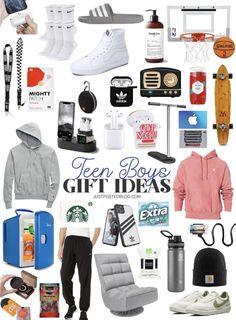 a collage of items that include shoes, sweatshirts and other items