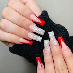 Nails Holiday, Winter Nails Acrylic, French Tip Acrylic Nails, Unique Acrylic Nails, Square Acrylic Nails