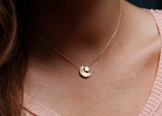 Moon Star Necklace, Moon And Star Necklace, Star Necklace Gold, Celestial Necklace, Gold Moon, Moon And Star, Charm Necklaces, Moon Star, Moon Necklace