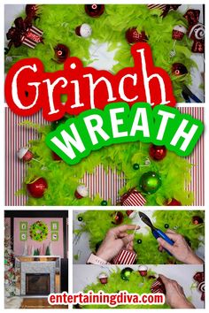 a christmas wreath with the words grinch wreath on it