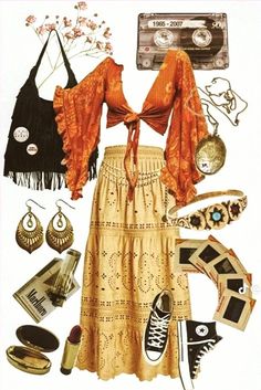 #summerstyle #bohemian #earthyoutfitinspo Retro Jewelry 70s, 60s Vibes Aesthetic, Retro Outfits 60s Vintage Fashion, Skirt Outfits Boho, Sun Outfits, 60s Vibes, Hippie Aesthetic