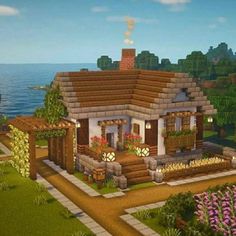 Diy Village Houses Minecraft, Minecraft Water Feature Ideas, Small Island House Minecraft, Stores Minecraft, Minecraft Ranch Ideas, Two Story Minecraft Houses, Minecraft Houses Layout, Minecraft Houses No Mods, Fun Things To Build In Minecraft