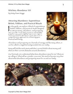 the front page of an article about witches and their magicknacs, with a candle