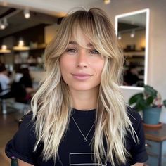 The Top 56 Hairstyles for Long Blonde Hair in 2024 Balayage Hair Blonde With Bangs, Balayage Hair With Fringe, Blonde Balayage Bangs, Blonde Balayage With Bangs, Blonde Hair Cuts, Hair Cuts And Styles, Brown Hair With Blonde Balayage, Long Blonde Hair Cuts, Light Blonde Balayage