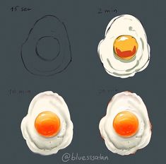 three different types of eggs are shown in this drawing