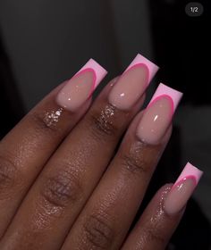 Pink Tip Nails, French Tip Nail Designs, White Acrylic Nails, Summery Nails