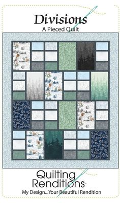 the cover of quilting renditions book, showing several squares and trees in different colors