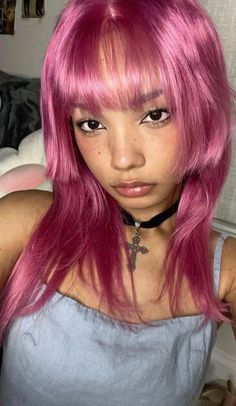 Blasian Pink Hair, Pink Hair For Brown Skin, Plum Pink Hair, Ethereal Hair Color, Pastel Pink Hair Black Women, Washed Out Pink Hair, Color Block Hair Pink, Types Of Pink Hair, Hair Dye Ideas Brown Skin