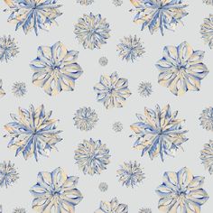 a blue and white snowflake pattern on a gray background