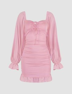 Dress Solid Ruched Long Sleeve Short Wrap Skirt, Long Red Dress, Baby Tees Y2k, Spring Outfits 2022, Mauve Dress, Bandeau Dress, Pink M, Outfits 2022, Trends 2022