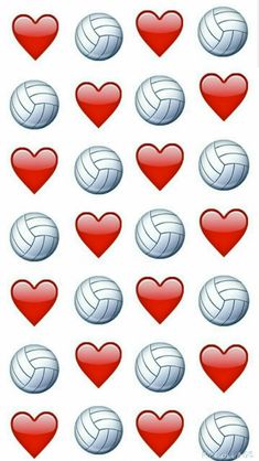 volleyball balls and hearts are arranged in the shape of heart shaped shapes on a white background