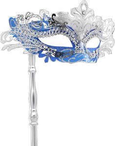 Fantasy Carnival Masquerade Masks, Blue Masquerade Mask For Halloween Party, Venetian Masquerade Mask For Halloween, Silver Masquerade Mask For Carnival Theater, Halloween Carnival Eye Masquerade Mask, Silver Masquerade Mask For Theater And Carnival, Fantasy Masquerade Mask For Carnival Party, Venetian Masquerade Mask Costume Accessories, Fantasy Eye Mask For Party