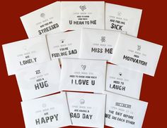 many white envelopes with words on them that say i love you and have the same message