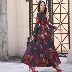 Floral Jacquard Maxi Dress Long Sleeved Maxi Dress Fall, Social Outfits, Fall Fashion Boho, Maxi Dress Fall, Apostolic Fashion, Formal Dresses With Sleeves, Maxi Dresses Fall, Mode Boho, Fashionista Style