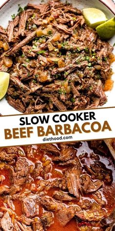 the slow cooker beef barbacoa is ready to be eaten and served