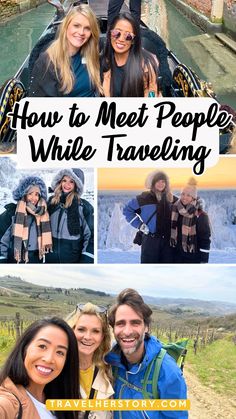 some people are posing for a photo while in a boat with the words how to meet people