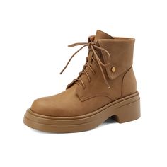 Lasaky - Litchi Grain Cowhide Casual and Comfortable Thick-Soled Martin Boots with Chunky High Heels, Round Toe and Lace-Up Ankle Boots Rough Heels, Block Heel Ankle Boots, Chunky High Heels, Casual Heels, Brown Ankle Boots, Martin Boots, Lace Up Ankle Boots, Toe Sandals, Heeled Ankle Boots