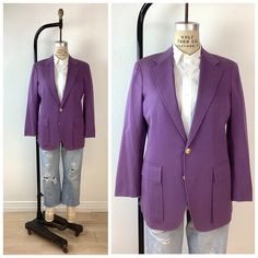 Vintage Ralph Lauren Purple Jacket notched lapel 2 gold metal polo logo buttons 4 gold buttons at the cuffs 3 pockets, 2 with flaps cotton fabric purple in color Polo by Ralph Lauren  great vintage condition appx size - M 20.5 pit-pit 18 shoulder 29 length 23.5 sleeve all sales final Classic Purple Outerwear For Work, Purple Blazer For Work, Purple Blazer With Pockets For Fall, Formal Purple Blazer With Pockets, Purple Fall Blazer With Pockets, Purple Workwear Blazer With Pockets, Purple Blazer With Pockets For Work, Purple Buttoned Blazer For Office, Casual Purple Blazer With Pockets