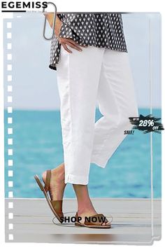 Casual Loosen Plain Pants Chic Summer Pull-on Style Pants, Comfortable Tapered Leg Summer Pants, Non-stretch Cropped Leg Pants For Spring, Spring Non-stretch Cropped Leg Pants, White Comfortable Pants For Spring, Comfortable White Pants For Spring, Comfortable White Spring Pants, Comfortable Summer Pants, Summer Straight Pants With Pull-on Style