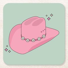 Cowboy Hat – Pink And Green – Modern And Colorful Preppy Cowboy Hat Illustration. Preppy Cowboy Hat, Cowboy Hat Illustration, Colorful Preppy, Hat Illustration, Preppy Pink, Green Square, Preppy Wallpaper, App Covers, Paper Coaster