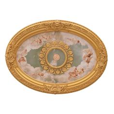 an ornately painted ceiling with gold trim and angels on the ceiling is shown in this image