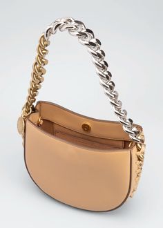 Stella McCartney Two-Tone Chain Small Shoulder Bag - Bergdorf Goodman Luxury Chain Crossbody Bag, Designer Top Handle Shoulder Bag With Chain Strap, Designer Shoulder Bag With Chain Strap And Top Handle, Leather Bag With Chain Strap For Fashion, Designer Shoulder Bag With Chain Detail, Designer Shoulder Bag With Chain, Designer Top Handle Bag With Chain, Luxury Shoulder Bag With Chain In Crossbody Style, Luxury Shoulder Bag With Chain Strap And Top Handle