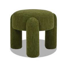 a green stool with two legs and a round foot rest in the middle, on a white background