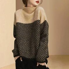 Womens Korean Fashion High Neck Pullover Knitted Jumpers Winter Warm Sweater Top Loose Knit Jumper, Estilo Chic, High Neck Sweater, Wool Turtleneck, Bottoming Shirt, Warm Sweaters, Loose Sweater, Mode Vintage, Outfit Casual