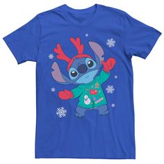 Add a hint of magic to any wardrobe with this Disney's Lilo & Stitch Men's Christmas Sweater Stitch Tee.©Disney FEATURES Crewneck Short sleeveFABRIC & CARE Cotton Imported Machine wash Color: Royal. Gender: male. Age Group: adult. Disney Style Holiday Tops For Winter, Christmas Themed Short Sleeve Tops, Disney Holiday Tops For Winter, Christmas Lilo And Stitch, Disney Crew Neck Holiday Tops, Holiday Disney Crew Neck Tops, Christmas Disney Sweaters, Disney Cotton T-shirt For Winter, Lilo And Stitch Sweatshirt