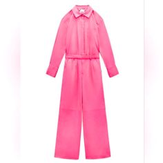 Brand New With Tags Utility/Jumpsuit From Zara For The Barbie Movie, Great For A Costume! Pink Utility Jumpsuit, Barbie Jumpsuit, White Lace Jumpsuit, Khaki Jumpsuit, The Barbie Movie, Flowy Jumpsuit, Striped Halter Top, Brown Knit Sweater, Skort Dress