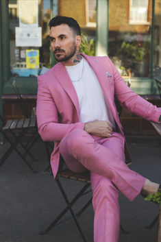 MEN'S 3 PIECE PINK TAILORED FIT SUIT Wedding Outfit Groom, Old Money Outfits Men, Fashion Old Money, 3 Piece Suit Wedding, Corporate Outfit, Suit 3 Piece, Suits Groom, Gentlemen Style, Men's Wedding Outfit