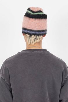 Details • Striped mohair beanie • Embroidered logo • Pink, green, black and blue • 10% Mohair, 30% Wool, 20% Nylon, 40% Acrylic Care Label Cold wash Hang dry only Shipping All garments are sent and tracked via Royal Mail Tracking numbers will be sent via email when items are dispatched 1-4 business days (UK) 5-12 business days (International) Returns Christmas Returns Policy: In addition to our standard returns policy, any items ordered online between Monday 25th November 2024 and Wednesday 25th Mohair Beanie, Logo Pink, Hooded Tee, Pink Logo, Care Label, Pink And Black, Black Stripes, Royal Mail, Tracking Number