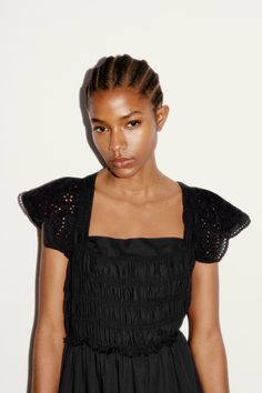 OPENWORK EMBROIDERED DRESS - Black | ZARA United States Wide Jumpsuit, Silk Bralette, Jumpsuit With Belt, Cutwork Embroidery, Square Necklines, Cut Work, Zara United States, Lace Bralette, Embroidered Dress