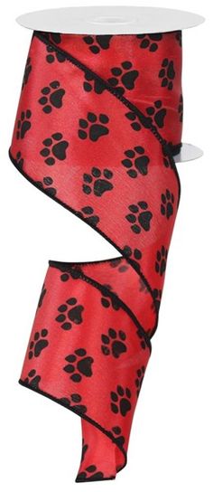 Paw Print Dog Wired Ribbon : Red Satin with Black - 2.5 Inches x 10 Yards (30 Feet) Black Paw Print, Dog Wreath, Santa Paws, Wreath Supplies, Ribbon Wreath, Dog Paw Print, Printed Ribbon, Wreath Bow, Georgia Bulldogs