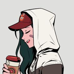 a woman holding a coffee cup and wearing a hoodie