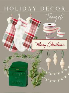 the holiday decor tag set is green and white