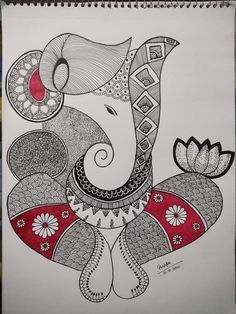 a drawing of an elephant with flowers on it