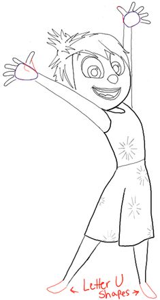 a drawing of a girl with her arms in the air