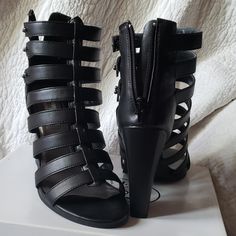 Nib Black Steve Madden Petra Strappy Sandals, Size Women's 11us. 4.5" Heels. Gladiator-Style Upper With Studded Sides. Zipper Up The Heel. See Photos. Strapped Sandals For Night Out, Strapped Sandals For Night Out In Spring, Edgy Open Toe Heels With Reinforced Heel, Edgy Open Toe Heels For Spring, Black Strapped Synthetic Heels, Edgy Open Toe Sandals For Night Out, Edgy Medium Width Synthetic Heels, Snake Skin Boots, Steve Madden High Heels