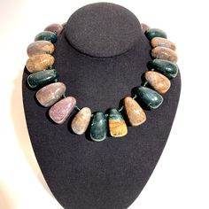 Semi-precious stone, Irregular shaped natural Indian Agate Resin And Clay, Indian Agate, Brown And Green, Shades Of Brown, Handcrafted Necklace, Agate Necklace, I Design, Earthy Colors, Agate Stone