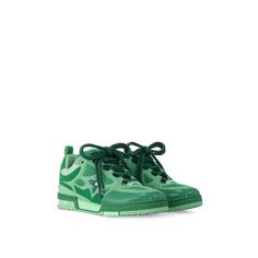 LOUIS VUITTON® - Lv Skate Sneaker - Green Luis Vuitton Outfits, Lv Skate Sneaker, Logo Lv, Louis Vuitton Gifts, Skate Sneakers, Spring Sandals, Trunk Bag, Mens Casual Dress Outfits, Hype Shoes