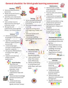 a poster with the words general checklist for third grade learning