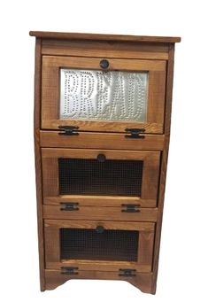 a wooden cabinet with two drawers on top