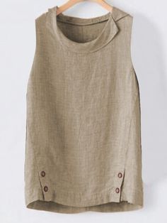 Shop Tank Top - Zolucky 1 Khaki Women Tank Top Casual Linen Buttoned Casual Tank Top online. Discover unique designers fashion at zolucky.com. Summer Vision, Summer Linen, Summer Tank, Summer Tank Tops, Casual Tops For Women, Romper With Skirt, Linen Top, Mode Inspiration, Linen Clothes