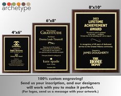 three framed awards are shown with the same text