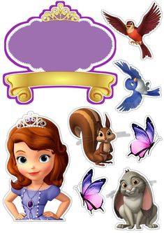 disney princess stickers with various animals and birds on them, including an image of a squirrel