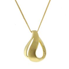 "This is a gorgeous Estate 14K Brushed Gold Open Swirl Teardrop Slider Pendant. The Slider Pendant features a beautiful brushed gold finish down the center swirl and the rest of the Pendant is in a high polished gold finish. The Slider Pendant measures 1.25\" in length x 20.7 mm in Width & 7 mm Thick. The Pendant's Bale can accommodate a Chain or Necklace of 5 mm Thick or less. This stunning piece of Fine Estate Gold Jewelry is being offered here for an unbeatable WHOLESALE price! Chain not Elegant Yellow Gold Swirl Jewelry, Elegant Gold Swirl Necklace, Fluid Design, Diamond Gemstone, Gold Material, Gold Finish, Jewelry Stores, Swirl, Jewelry Necklace Pendant