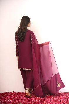 Eraj | Aghanoor Bridal Elegant Purple Salwar Kameez With Gota Work, Elegant Purple Anarkali Set With Gota Work, Purple Raw Silk Dupatta With Gota Work, Purple Raw Silk Traditional Wear With Gota Work, Purple Gota Work Traditional Wear In Raw Silk, Purple Silk Set With Sheer Dupatta, Purple Salwar Kameez With Gota Work For Wedding, Unstitched Purple Traditional Wear With Gota Work, Purple Silk Sharara With Dupatta