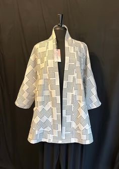 Meet "Carolyn", a medium weight swing jacket. It is a one-of-a-kind handmade garment fashioned from gently upcycled fabric.  The back length is 32 inches, the sleeves are 3/4 length and it has four front pockets. The garment is one size.  It can be machine washed and tumble dried.   It is perfect for leisure wear or outerwear. Cotton Outerwear With 3/4 Sleeve For Fall, Fall Cotton Outerwear With 3/4 Sleeve, Relaxed Fit Outerwear With 3/4 Sleeve For Spring, Spring Oversized 3/4 Sleeve Outerwear, Spring Oversized Outerwear With 3/4 Sleeve, Upcycled Fabric, Tempe Az, Mesh Laundry Bags, Fall Looks