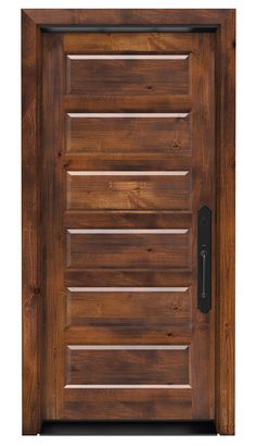 a wooden door with slatted glass on the front and side panels, in dark wood